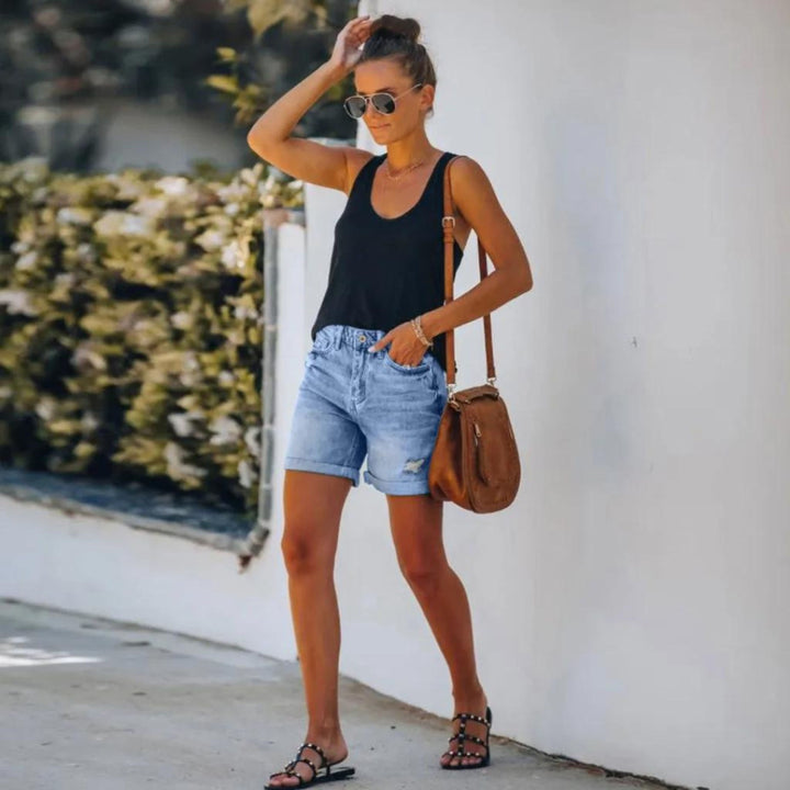 Anika | High-Waisted Rolled Denim Shorts