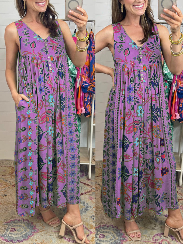 Vintage floral pattern sleeveless jumpsuit