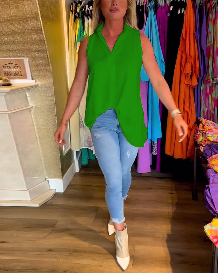 Ivy | Sleeveless top with Ruffles and Lapels