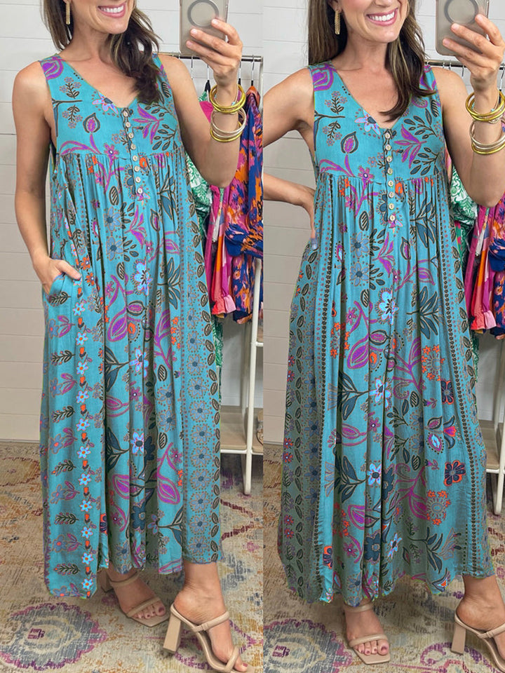 Vintage floral pattern sleeveless jumpsuit