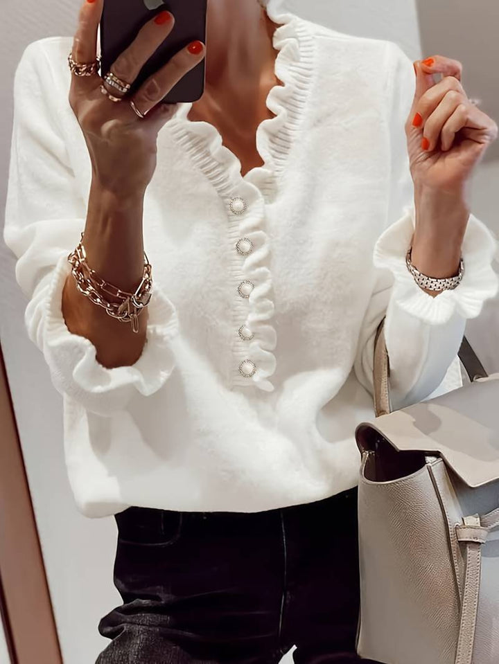 Laurielle Pearl Button Ruffle Blouse