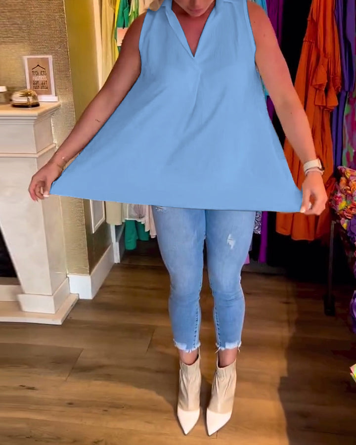 Ivy | Sleeveless top with Ruffles and Lapels