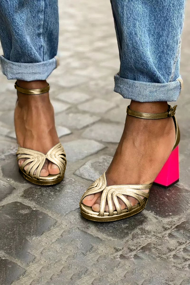 Aurela | Gold-Strap Bold Block Heels