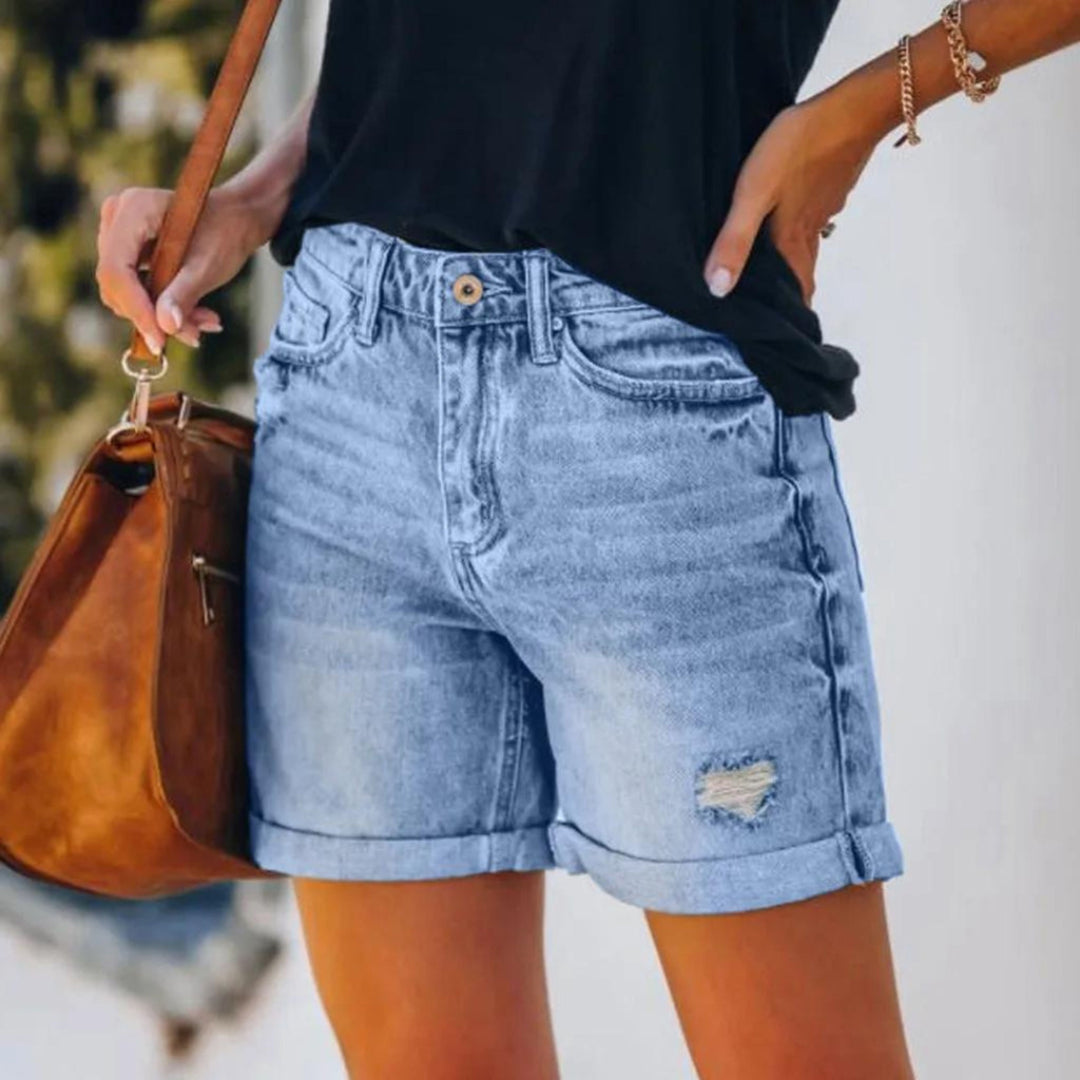 Anika | High-Waisted Rolled Denim Shorts