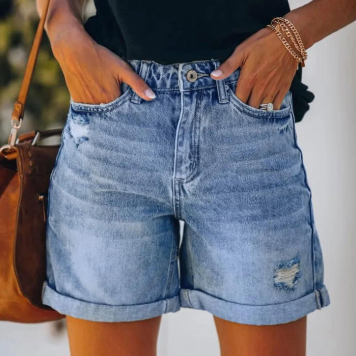 Anika | High-Waisted Rolled Denim Shorts