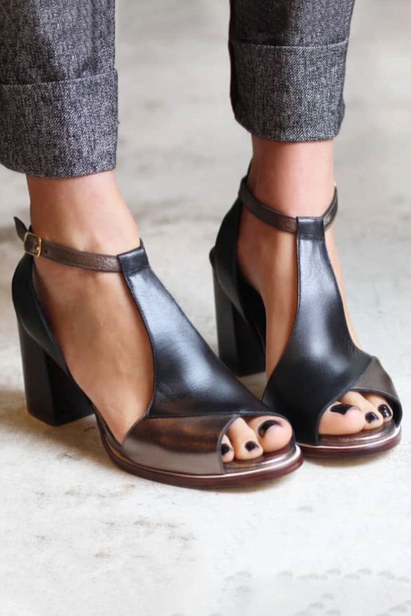 Vérane | Peep-Toe Patchwork Block Heels