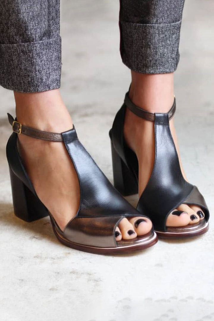 Vérane | Peep-Toe Patchwork Block Heels
