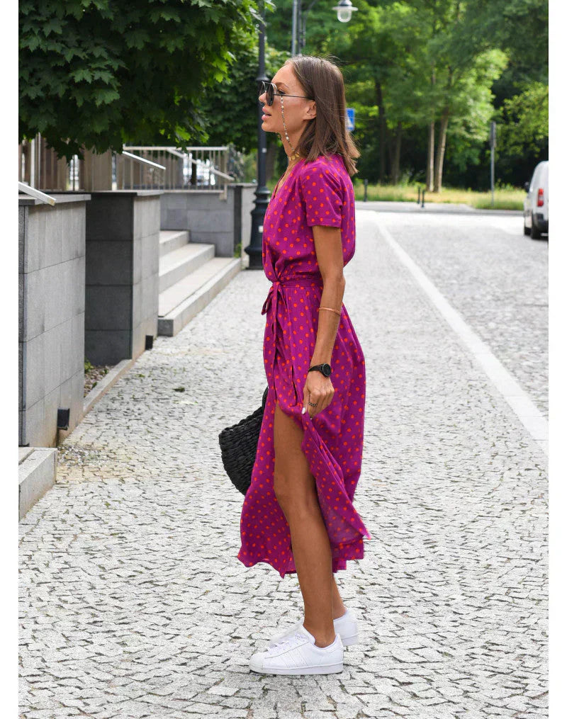 Elisara | Drape-Front V-Neck Midi Dress