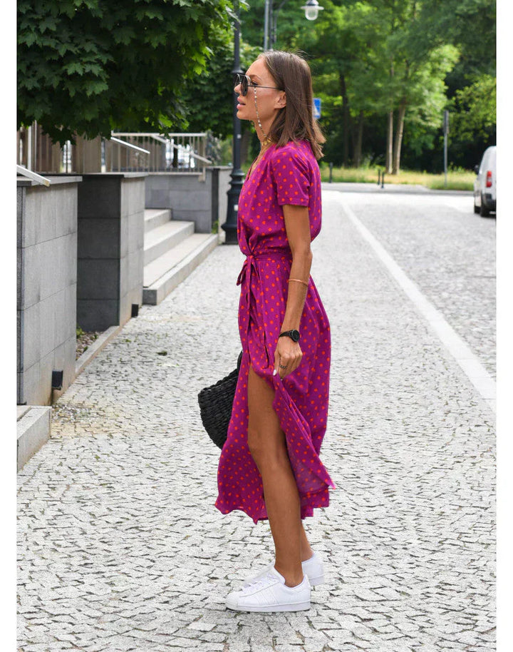 Elisara | Drape-Front V-Neck Midi Dress