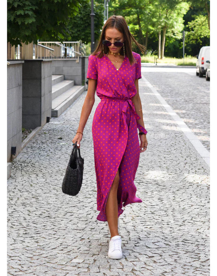 Elisara | Drape-Front V-Neck Midi Dress