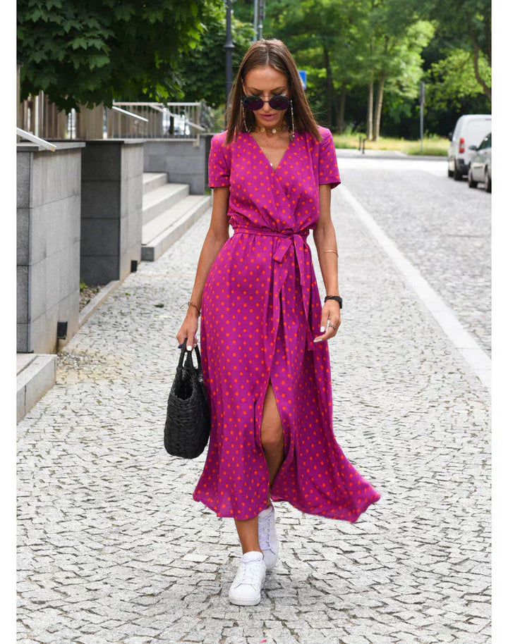 Elisara | Drape-Front V-Neck Midi Dress