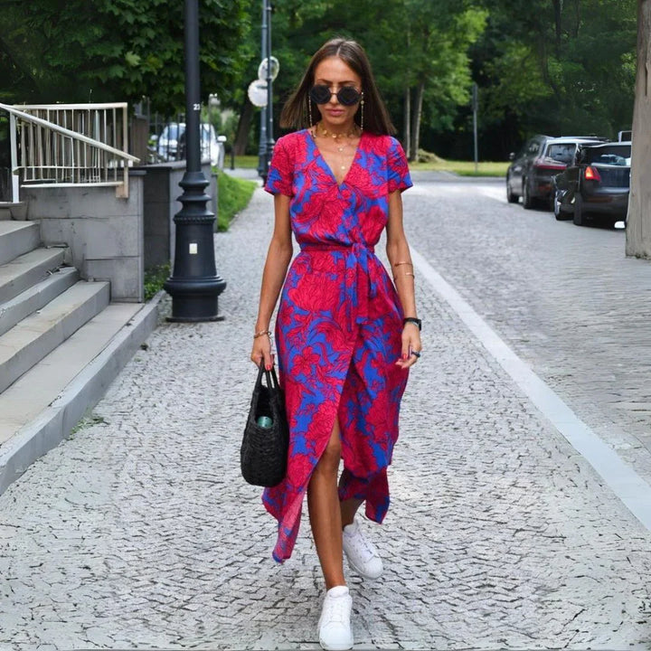Elisara | Drape-Front V-Neck Midi Dress