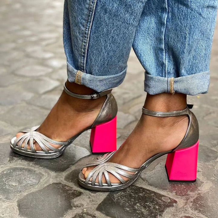 Isolde | Fuchsia Block Heel Sandals