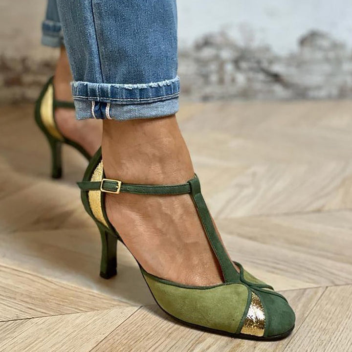 Céleste | Vibrant Green Patchwork Heels