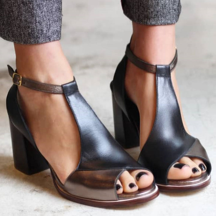 Vérane | Peep-Toe Patchwork Block Heels