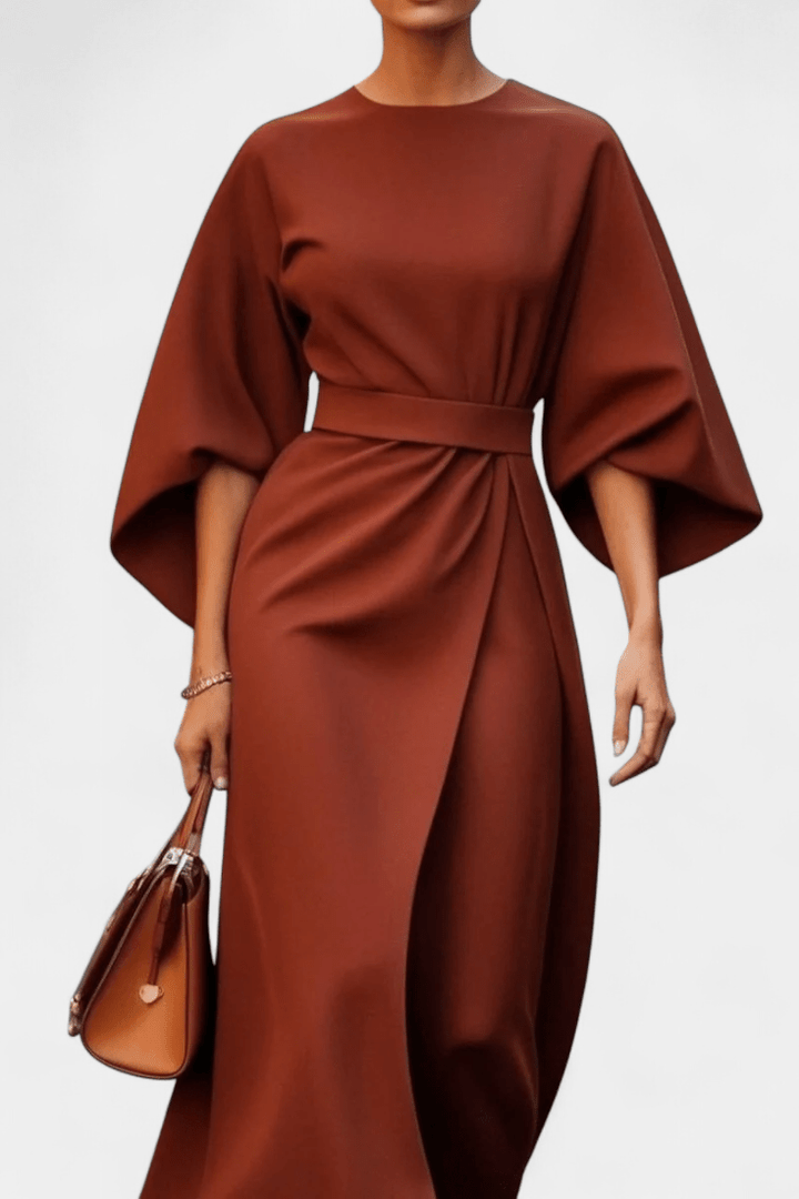 Micaela | Belted Lantern Sleeve Midi Dress